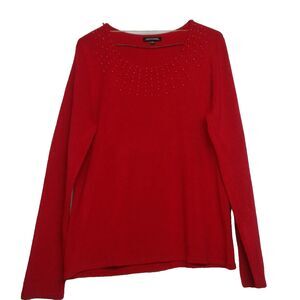Red Notations Size Large Women's Sweater With Red Pearls Long Sleeve acrylic